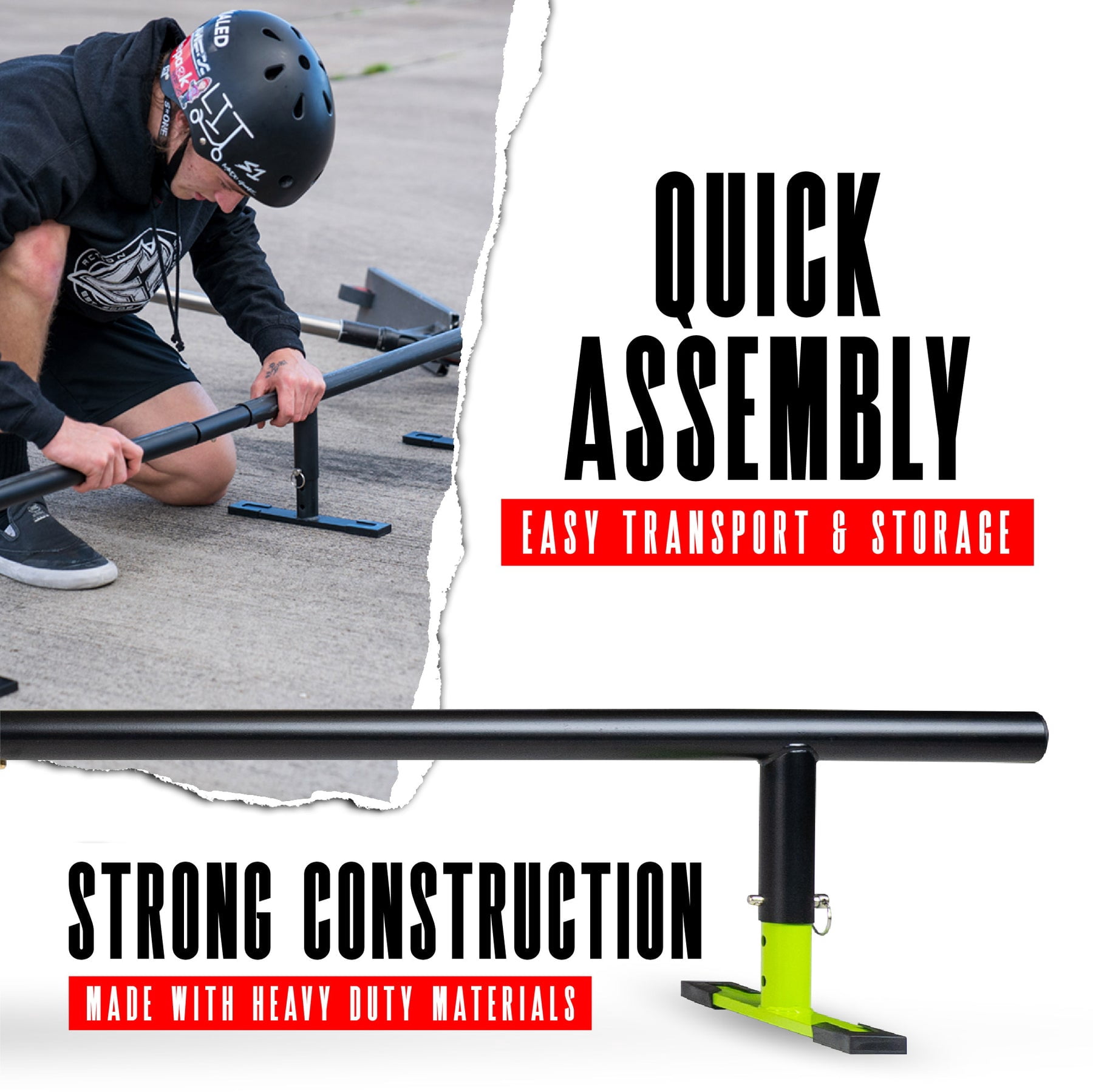 Madd Gear Grind Rail - 99" Long - 3-Step Adjustable Height - Extra Stability Practice Skate Rail