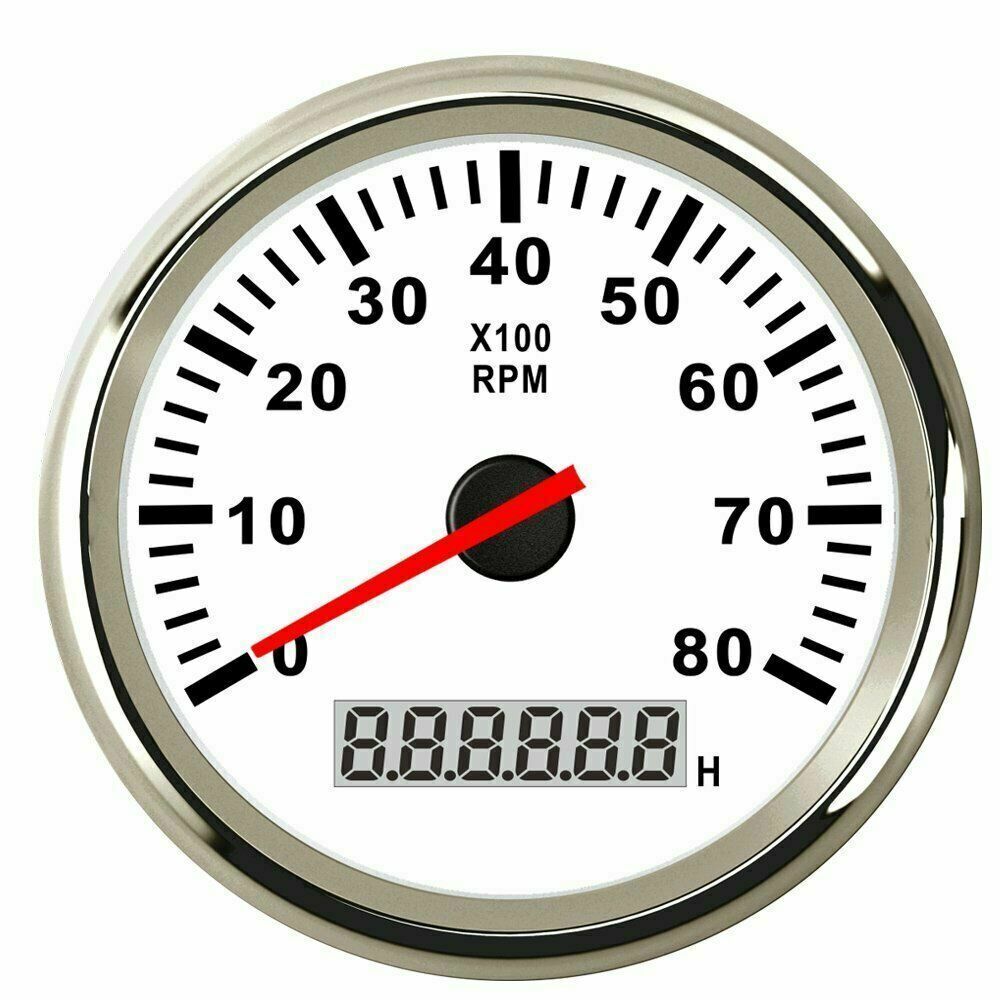 Geloo 85MM 08000 RPM Boat Tachometer Gauge with Hour Meter RED