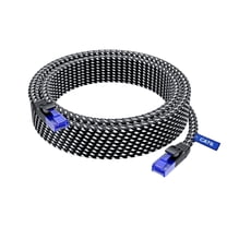 Cat 6 Ethernet Cable, 25 ft, Easy-Hide Flat Super-Durable Black Braided Network LAN Internet Cable/Cord