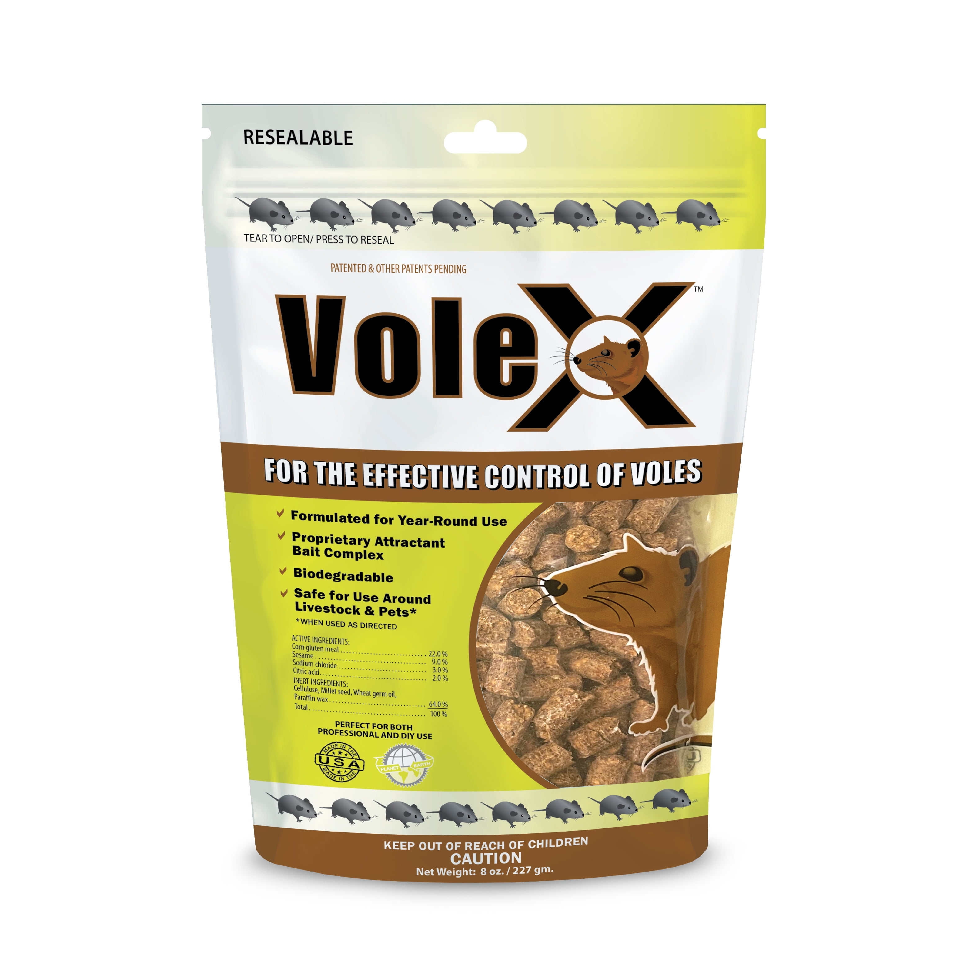Volex 8oz Bag, Safely Eliminate All Species of Voles. Safe for Use Around People, Pets and Wildlife