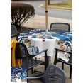 thumbnail image 4 of Outdoor Tablecloth with Umbrella Hole and Zipper, Navy Blue Christmas Square Table Cloth 60x60 Inch Waterproof Tablecloth, Snowman Xmas Snowflake Gifts Winter Picnic Table Cover for Patio Camping, 4 of 7