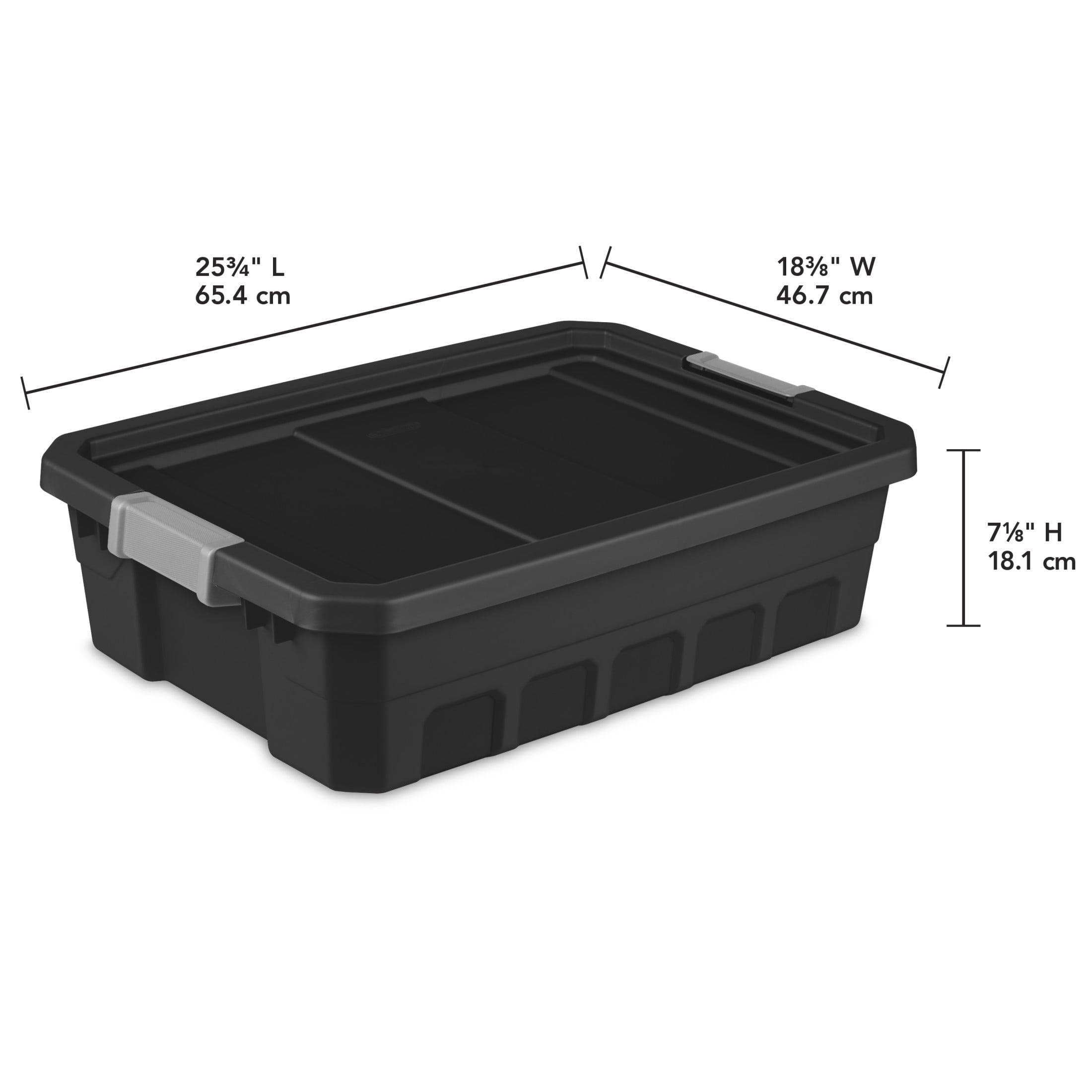 Sterilite Stackable Storage Bin, 10 Gallon Durable Plastic Storage Tote with Latch Lid, Black, 6 Pack