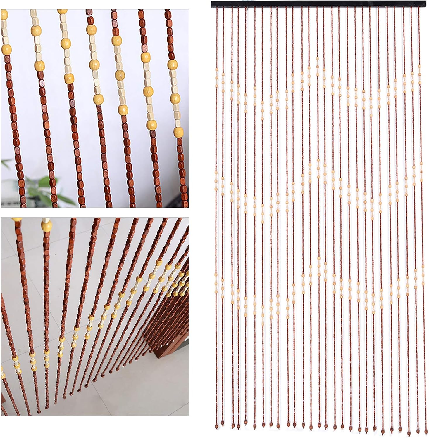 35x68 Inch Brown Beaded Curtain, 27 Lines Door Curtain Wooden Bead Curtain Brown Retro Bead Divider Curtain Decorative Curtains for Decoration Room Kitchen