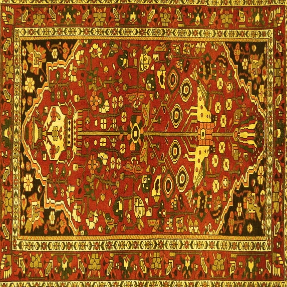 Ahgly Company Machine Washable Indoor Square Persian Yellow Traditional Area Rugs, 8' Square
