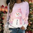 thumbnail image 2 of Women Tops Women's Long Sleeve Sweatshirt Casual Crewneck Loose Fit Pullover Fleece Tops with Christmas Print for Fashionable Holiday Outfits,Pink,XL, 2 of 6