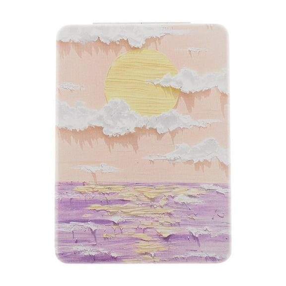 Unique Bargains 1 Pc Women Rectangular Hand-drawn Makeup Mirror for Travel Orange Purple Metal PU Glass