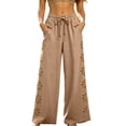 thumbnail image 3 of TaTaai Womens Wide Leg Pants Casual Loose Fit Cropped Trousers High Waist Adjustable Drawstring Ruffled Hem Breathable for Beach Holiday Gift, 3 of 7