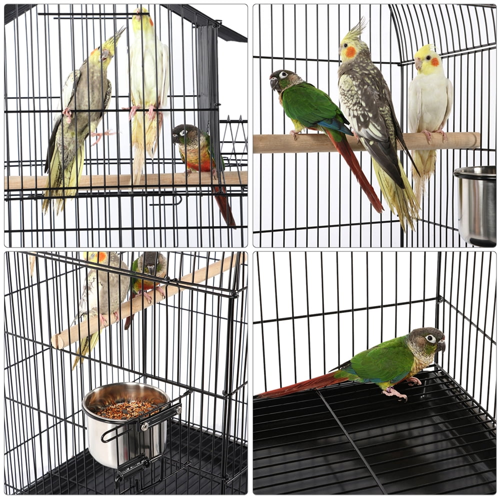 Alden Design 55" H Metal Rolling Bird Cage with Triple Roof Detachable Stand for Birds Finches Lovebirds Canaries Cockatiels Conures Parakeets, Black