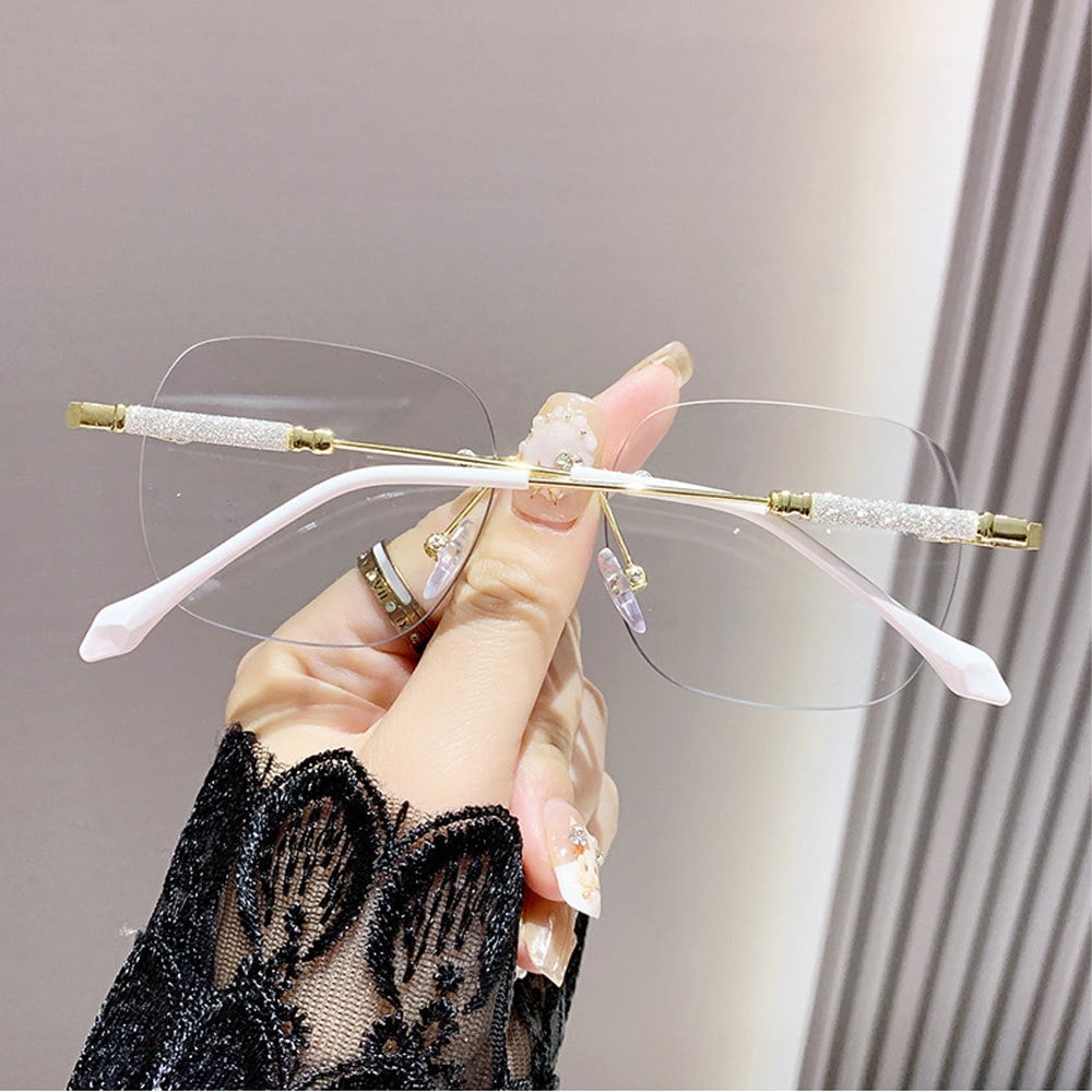2 Pairs of Ultra Light Rimless Bling Photochromic Gray Square Frameless Gold Reading Glasses 3.00 for Women Blue Light Blocking Readers +3.0 UV
