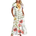 thumbnail image 1 of Puntoco Vestido Midi De Moda Para Mujer, Estampado Floral, En Capas, Doble Bolsillo, Manga Corta, Cuello Redondo, Vestido Colorido Xxl,Regalos Para Mujer Joven, 1 of 5