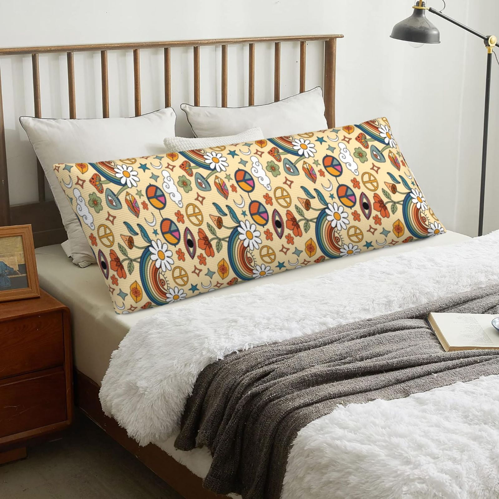 Naloa 70s Hippie Style Super Soft 20x60 Body Pillow Case,Long Side Hidden Zipper（PILLOWS ARE NOT INCLUDED）