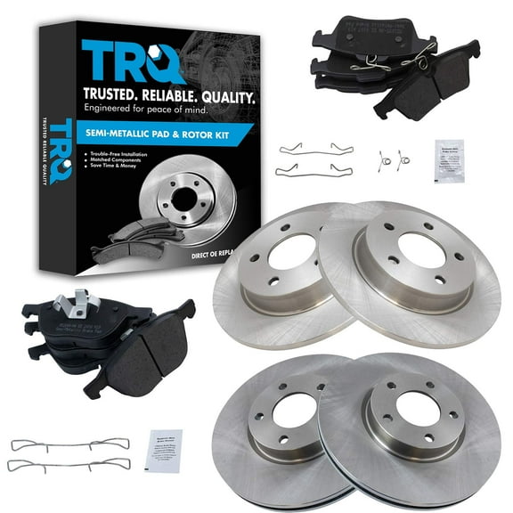 TRQ Front and Rear Brake Pad & Rotor Kit Brake Pads Brake Rotor Semi-Metallic Fits Select 2006-2013 Mazda 3