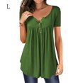 thumbnail image 4 of Qarigey Camiseta de mujer con cuello en V Blusa de manga corta Botón casual Top plisado Prendas para la parte del cuerpo Verde L Qarigey AP001823-08, 4 of 5