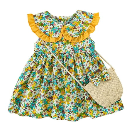 

Toddler Girls Fly Sleeve Sundress Floral Printed Ruffles Princess Dress Dance Party Dresses Clothes Child Leisure Outwear