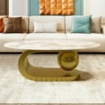 thumbnail image 2 of Coffee Tables Modern Oval Coffee Table for Living Room, Marble Pattern Sintered Stone Coffee Tabletop with Gold Stainless Steel Base in 47.2",Wooden Coffee Tables, 2 of 20