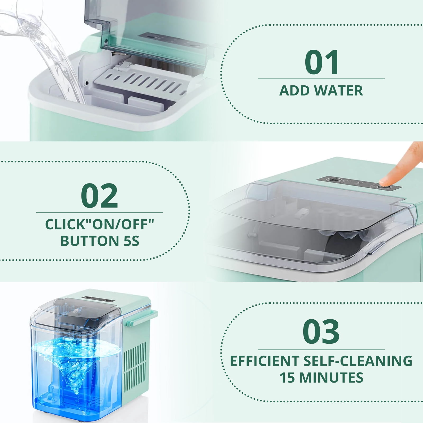 Atilioo Countertop Ice Maker with Handle, Ice in 6Mins, 26 Lbs/24H, 2 Sizes Bullet, Portable Ice Maker Machine with Self-Cleaning for Home/Bar/Camping/RV, Blue