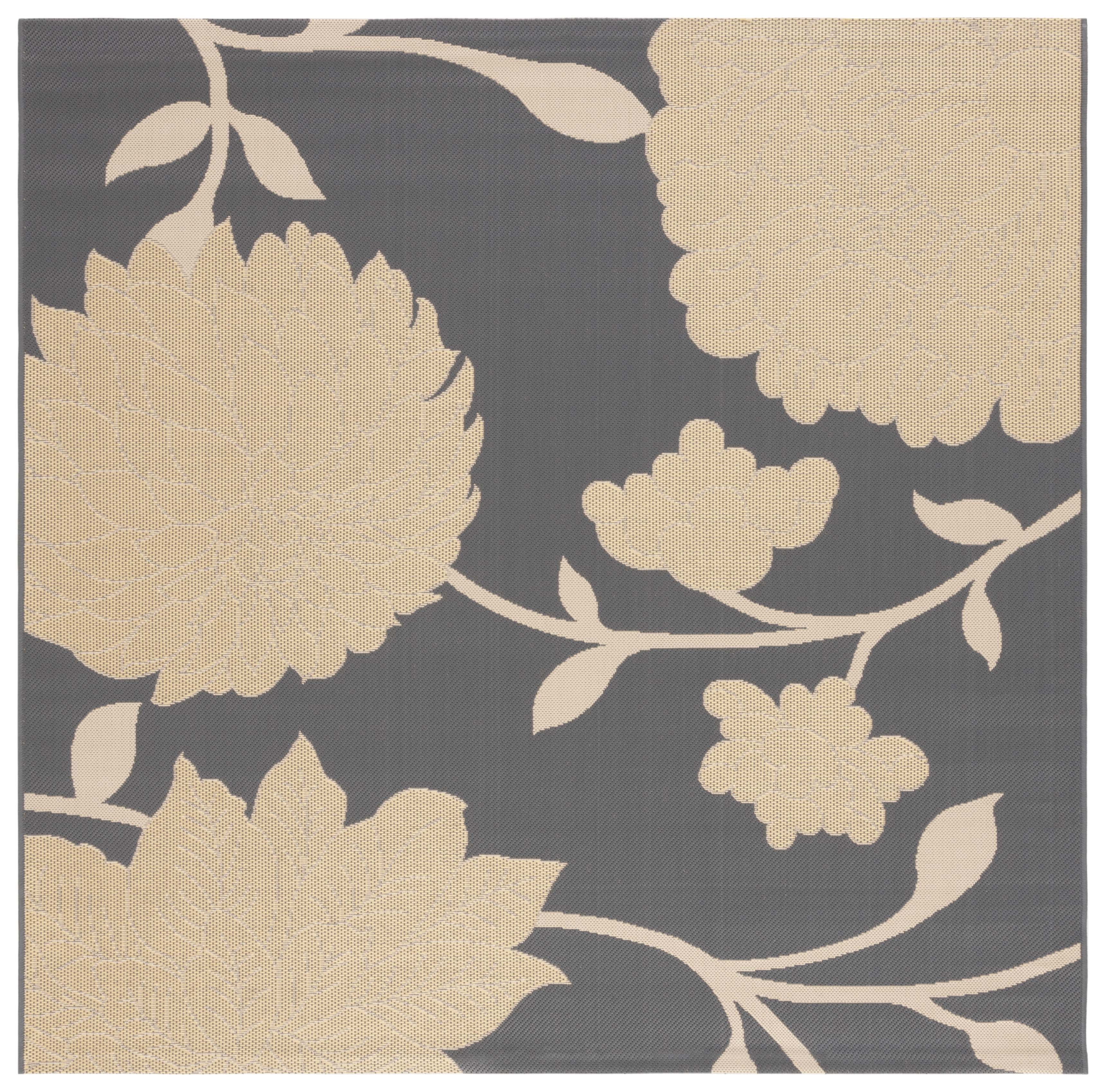 Safavieh Courtyard Tyson Floral Indoor/Outdoor Area Rug, Anthracite/Beige, 5'3" x 5'3" Square