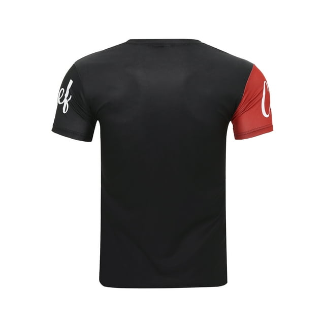 TiaoBug Chemise de Chef pour Hommes Imprimé Contrasté Couleur Restaurant Cuisine Costume Col Rond Manches Courtes Tee Top Rouge&Noir 3TG