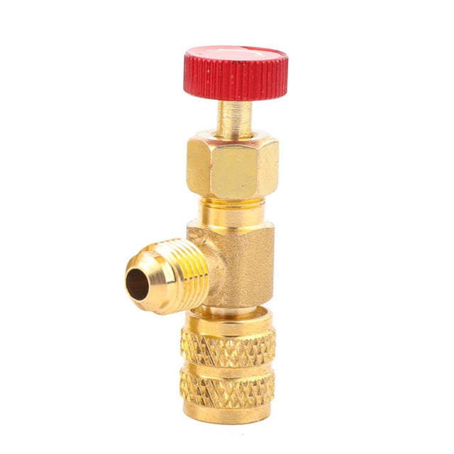 Refrigerant Charging Valve, Brass Low Loss HVAC Fittings, Control Ball Valve with Safety Adapter for R32, R22, R410 A/C Conditioner Manifold Maintenance Tools