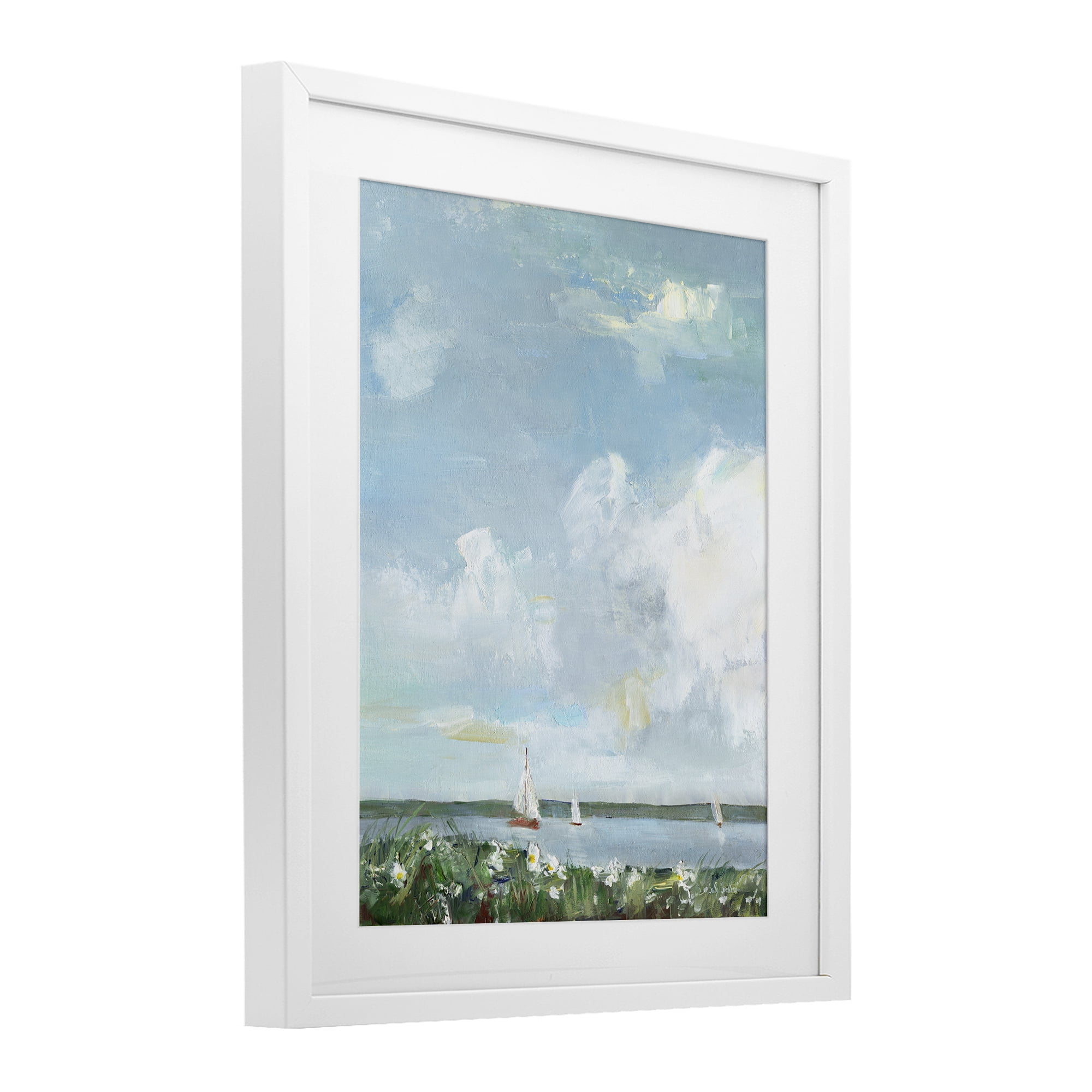 Stupell Industries Seaside Sailing Under Clouds White Framed Print Under Glass, design by Sally Swatland