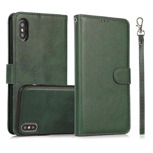 Funda tipo cartera de PU con tapa para iPhone X/XS, estilo empresarial, con cordón, ranuras para tarjetas, función atril, compatible con carga magnética, a prueba de caídas, protección total.