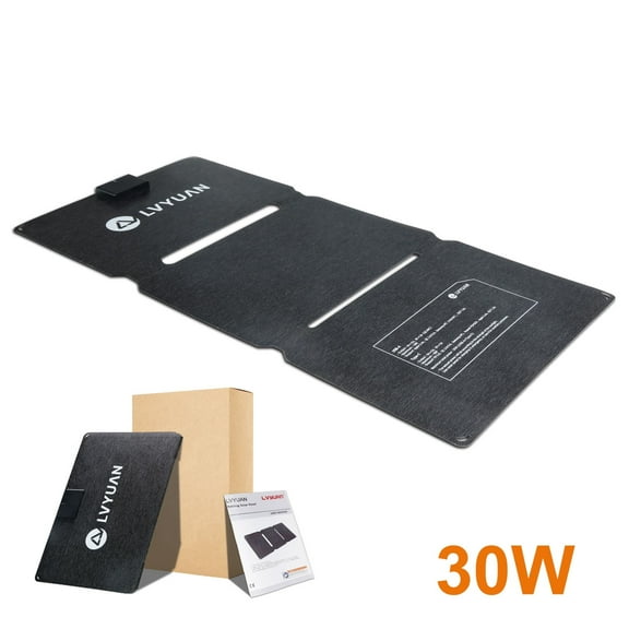 LVYUAN 30W Portable Solar Panel, Foldable Solar Panel Charger for Camping Hiking Backpacking IP65 Waterproof Panel Solar Kit with Type-C/USB Ports for Power Station, Phones and Emergency Power