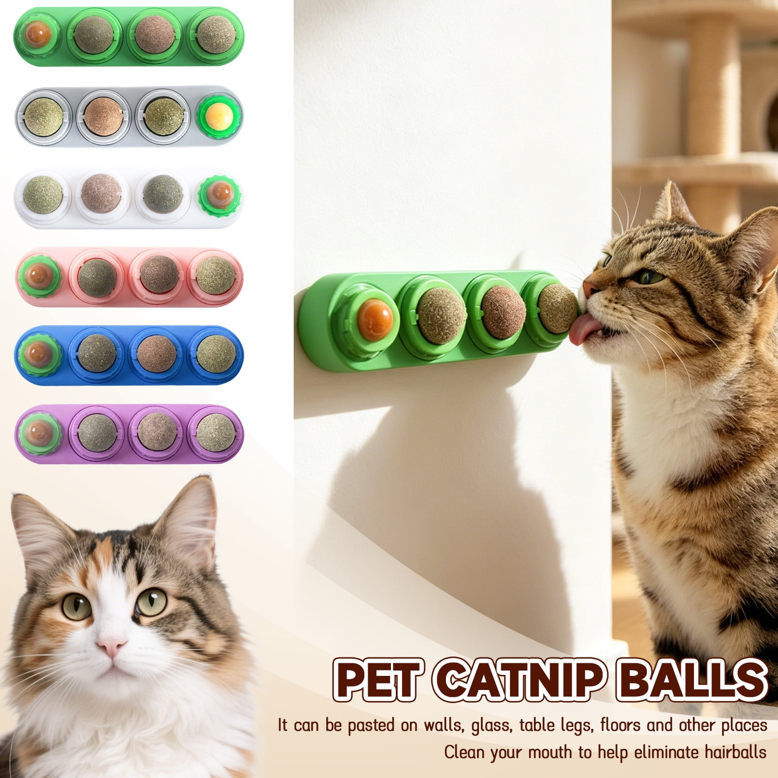 Interactive Catnip Wall Toy for Boredom Relief Rotating Natural Catnip Silvervine Balls Treat for Indoor Kittens Stable Self Adhesive Independent Physical Exercise Hunting Game Toy