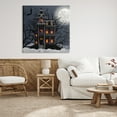thumbnail image 2 of Creepy Haunted Halloween House Under Moonlit Sky Holiday Painting Gallery-Wrapped Canvas Print Wall Art, 2 of 7