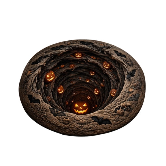Gytml 3D Skeleton Vortex Halloween Rug, Round Optical Illusion Area Rug With Non- Backing Washable For Indoor Decor(Pumpkin Tunnel-23.6 In)
