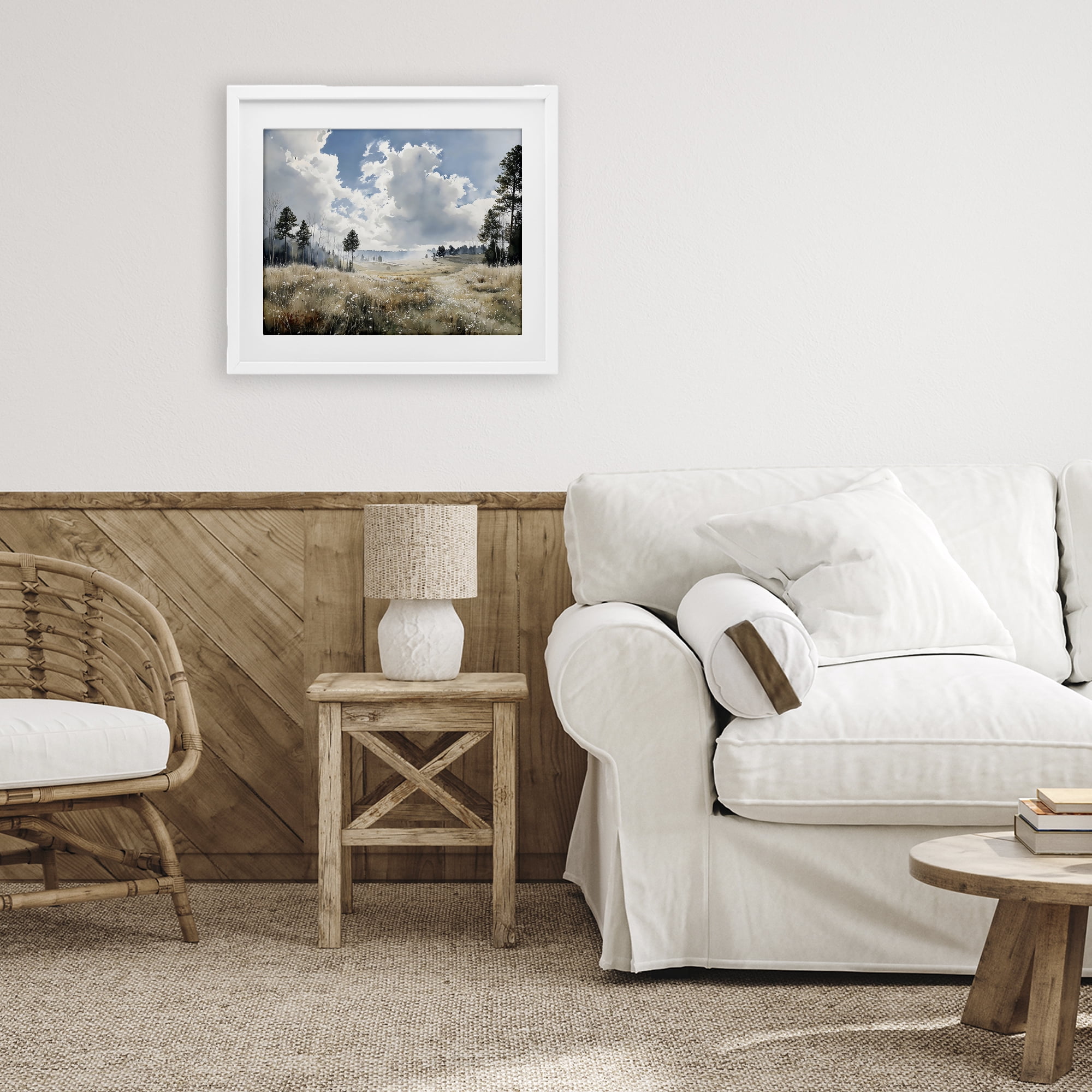 Stupell Industries Blue Kissed Landscape White Framed Print Under Glass, design by Franklyn Gregory