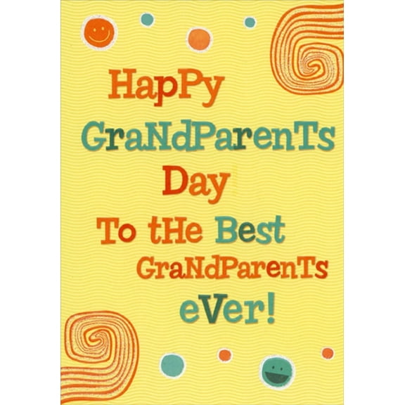 Designer Greetings Smiley Faces, Orange Swirls on Yellow Wavy Lines Juvenile Grandparent's Day Card