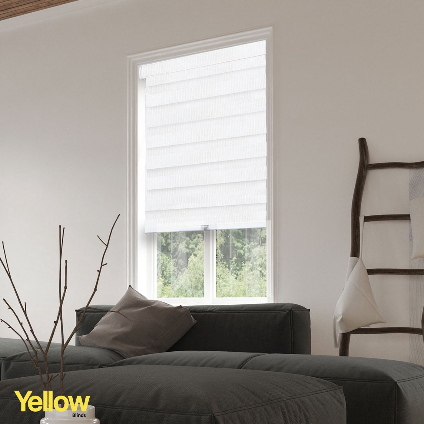YELLOW BLINDS White Cordless Zebra Roller Shades for Windows, Dual Layer Light Filtering & Room Darkening, 35"W X 72"H, Modern Window Blinds with Cassette Valance, Easy Install, Safe for Kids & Pets