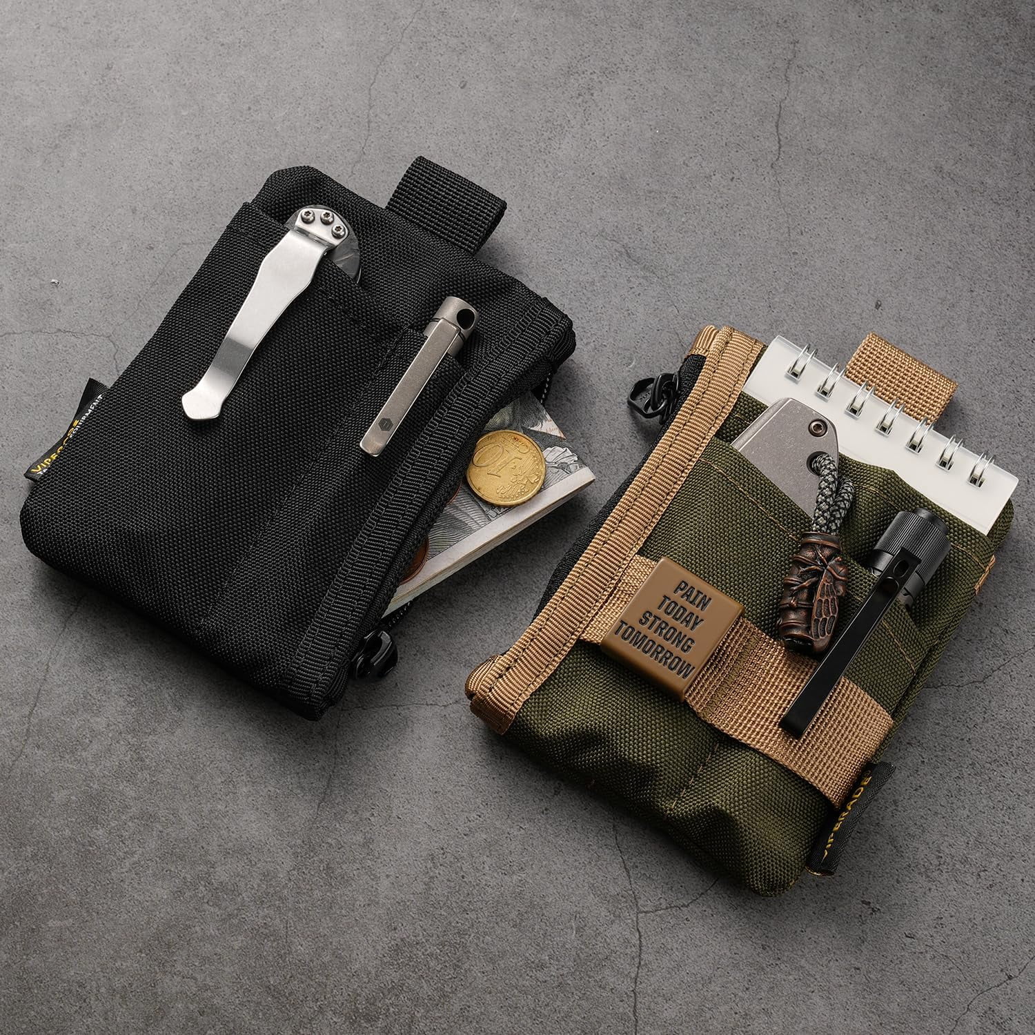 VIPERADE 6-in-1 EDC Pouch, 500D Compact EDC Pocket Organizer, Molle Extension Tool Storage Bag, Small Coin Purse/Card Holder/Swiss Army Knife Pocket Pouch (Green/Tan)