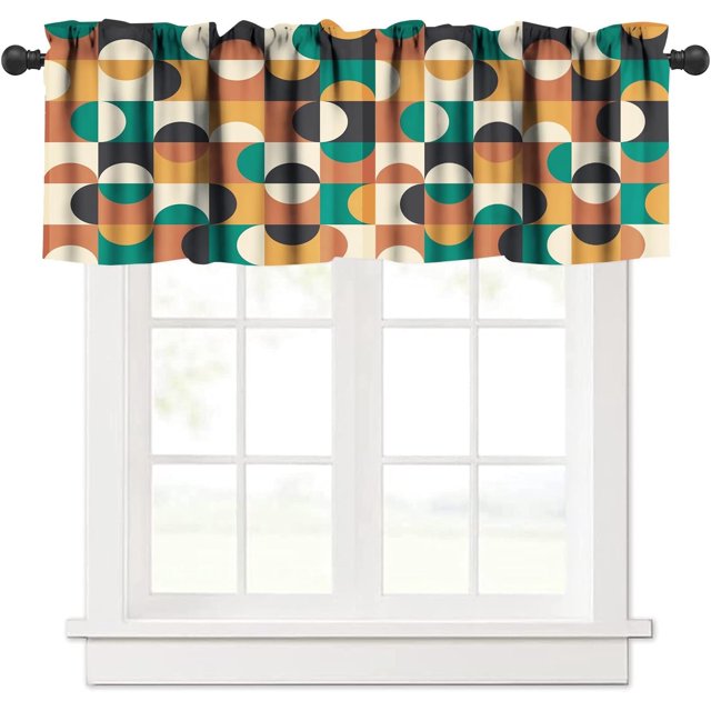 Mid Century Valance,Yellow Orange Grey Color Block Abstract Geometry Curtain Valance Rod Pocket, Modern Art Small Window Curtains for Kitchen Bedroom Living Room 1 Panels W54xL18in