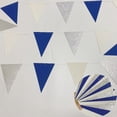 thumbnail image 6 of 23Ft 2Pcs Royal Blue Silver White Metallic Glitter Paper Triangle Banner Flag Garland Pennant Bunting for Graduation Birthday Wedding Bridal Shower Pirate Theme Party Nursery Decorations Supplies, 6 of 6