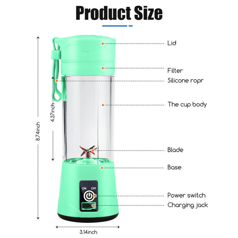 Portable Blender Cup,Electric USB Juicer Blender,Mini Blender Portable Blender for Shakes and Smoothies, juice,380ml, Six Blades Great for Mixing