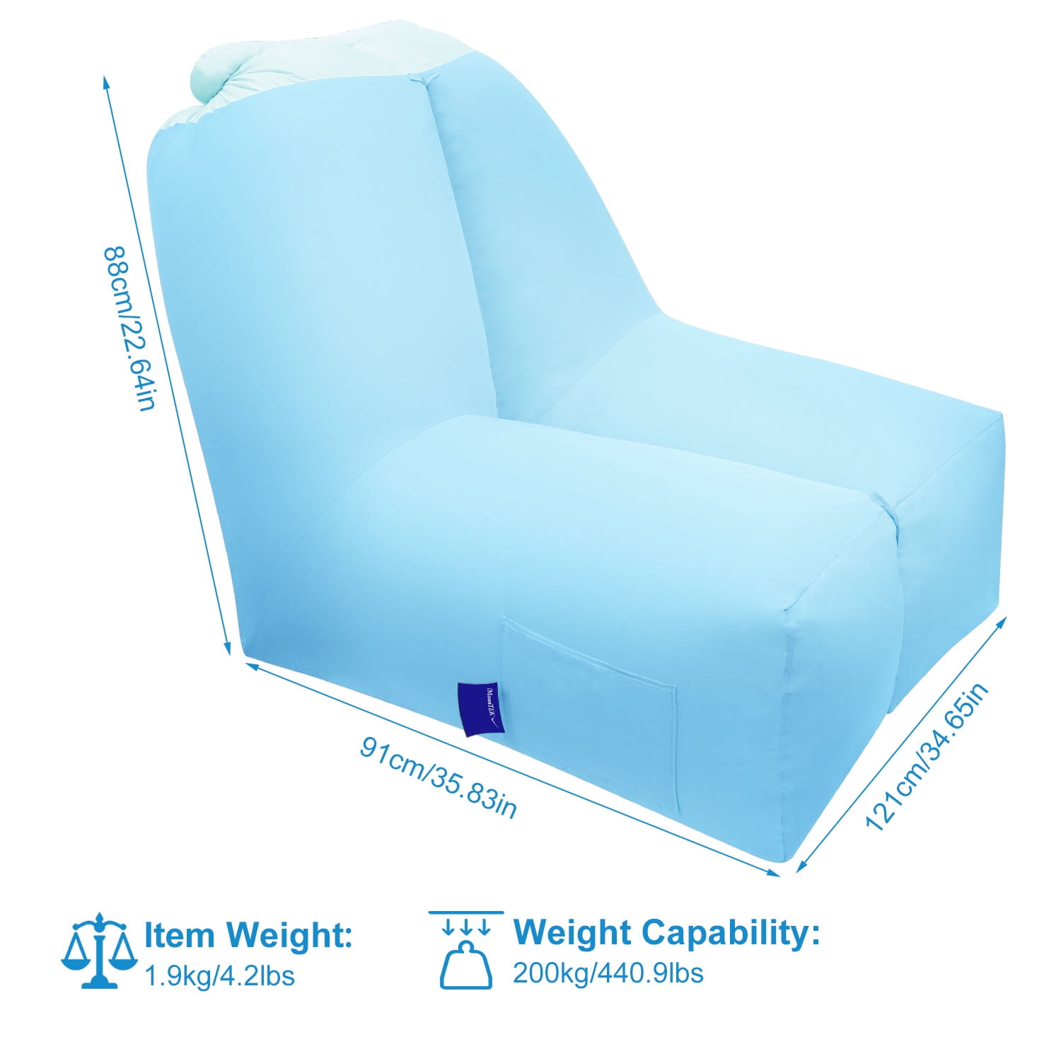 iMounTEK Portable Inflatable Chair with Carry Bag Blue 35.83"H x 47.64"L Indoor or Outdoor