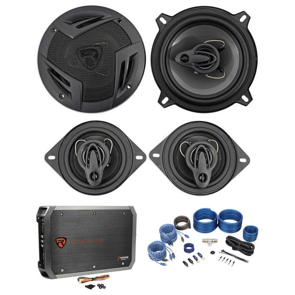 (2) Rockville RV5.3A 5.25" Speakers (2) 3.5" Speakers 4-Channel Amplifier Wires