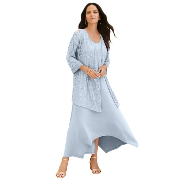 Roaman's Women's Plus Size Lace Jacket Dress Set