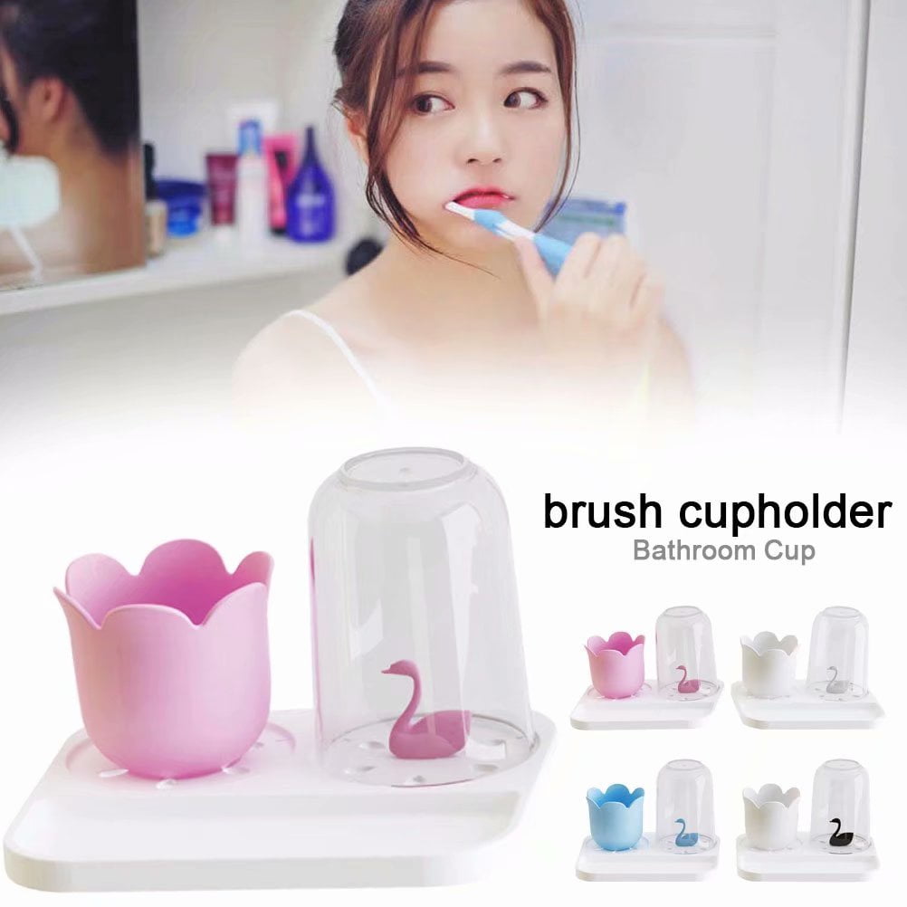 Bathroom Plastic Toothbrush Holder Swan Design Suction Cup Water Brush Washing Tool Storage Box Pink Bathroom Plastic Toothbrush Holder Swan