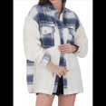 thumbnail image 2 of Chaqueta de Franela Abotonada de para Mujer, con Solapa Afelpada, Larga, Blusa A Cuadros, Otoño Azul L, 2 of 9