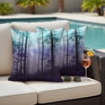thumbnail image 4 of Teal Purple Forest Outdoor Waterproof Pillow Covers, Vintage Foggy Woods Tree Decorative Square Throw Pillowcase Sofa Cushion Sham for Patio/Couch/Chair, 26"x26" 2 Pack, 4 of 8