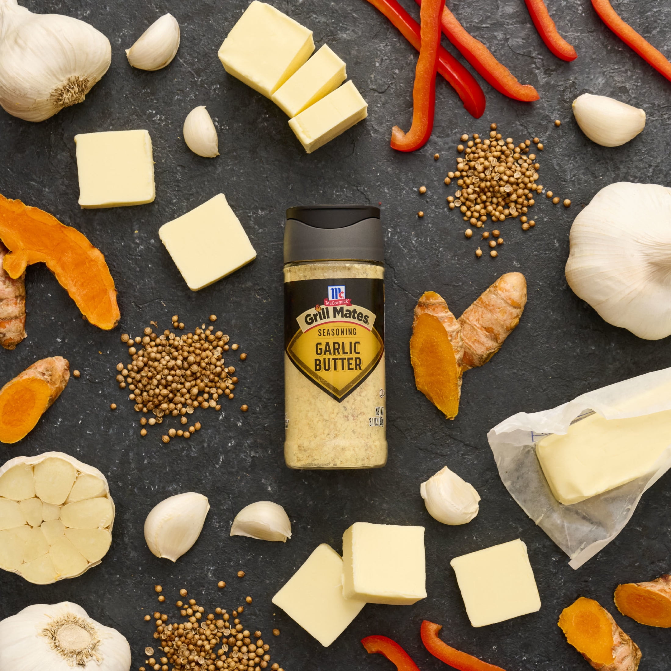 (5 pack) Grill Mates Seasoning, Garlic Butter, 3.1 oz Bottle