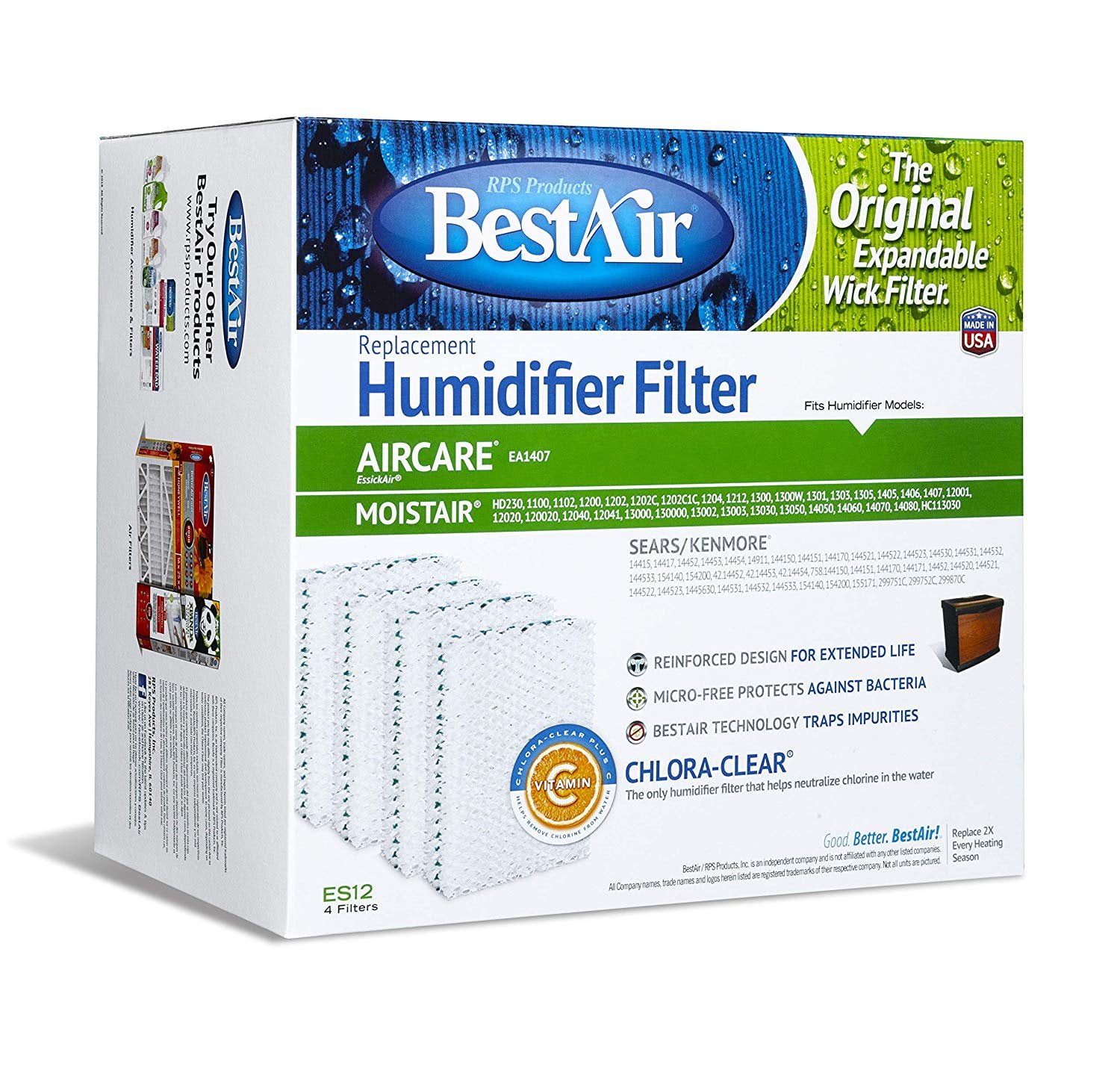 4 RPS BestAir ES12 4 Packs Humidifier Wick Filters for Essick Emerson Kenmore 