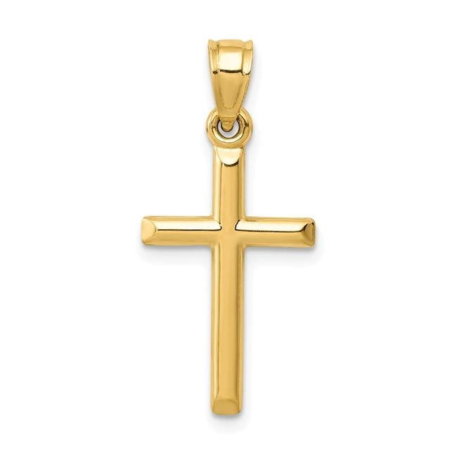Polished 14K Yellow Gold Plain Religious Cross Pendant Necklace