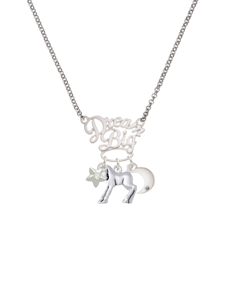 Delight Jewelry Silvertone Equestrian Horse Silvertone Dream Big Pendant Necklace, 25"