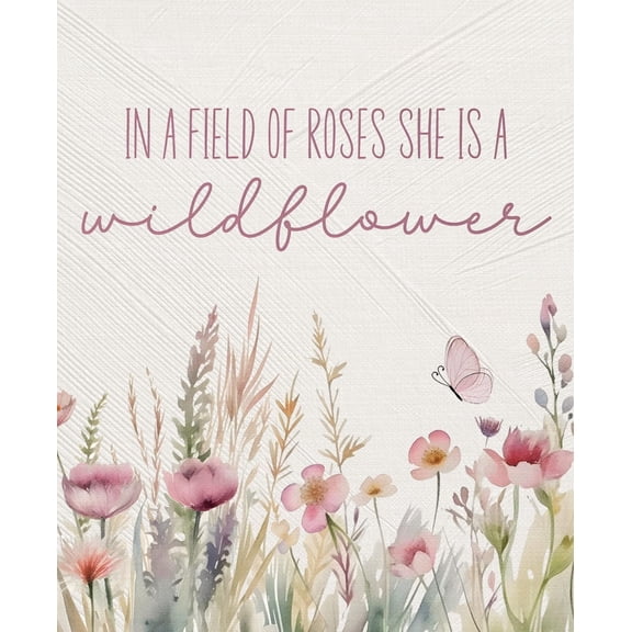 Girls Nursery Wall Art Poster Rustic in a Field of Roses She Is a Wildflower Canvas Wall Decor for Toddler Girls Bedroom Nursery Playroom poster