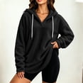 thumbnail image 4 of hlysgo Womens Oversized Sherpa Hoodie Pullover Fuzzy Fleece Sweatshirt Plaid Fluffy Tops with Pockets Black,M, 4 of 6