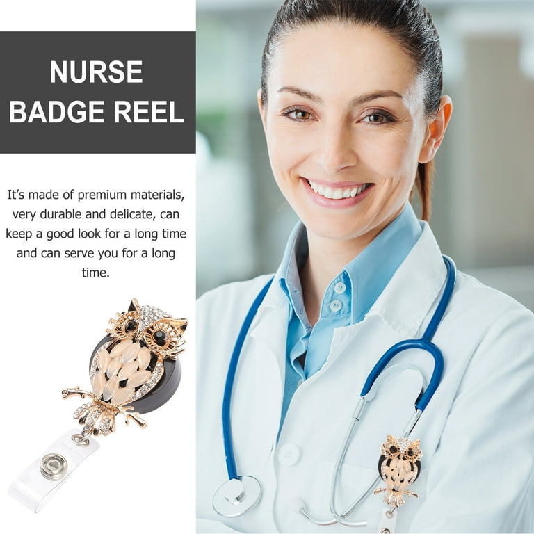 Pediatric Badge Reel Retractable Clip Metal Rhinestones Nurse