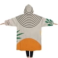 thumbnail image 2 of Oversized Wearable Blanket Hoodie,Orange Boho Geometric and Plant Pattern Sherpa Blanket Hoodie with Super Pockets,Super Warm Fuzzy Pullover for Women & Men, 2 of 6
